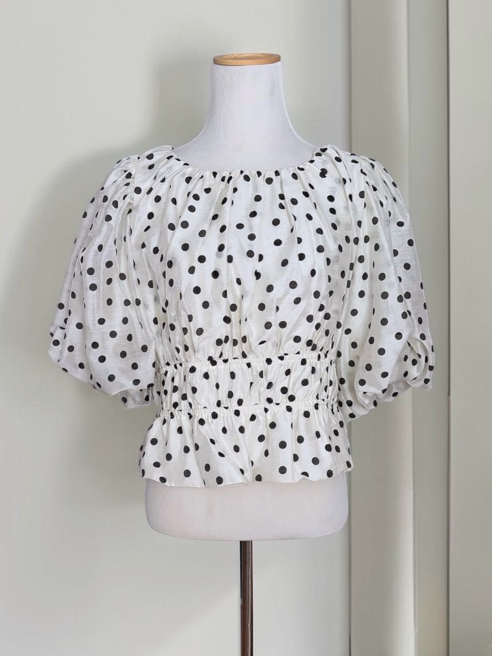 Joie Polka Dot Puff Sleeve Peplum Top